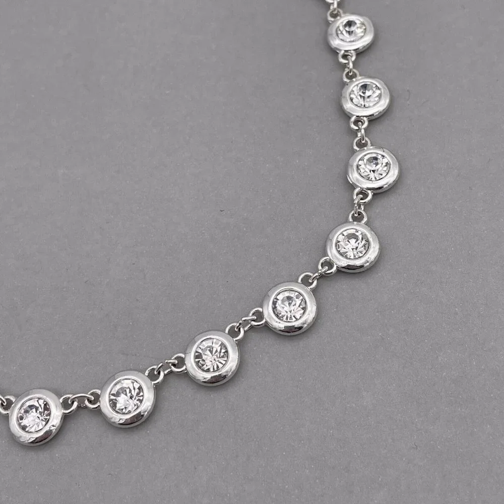 Charter Club Faceted Round Crystal Link Collar Necklace Silver Tone 14 to 20 in - Picture 3 of 7
